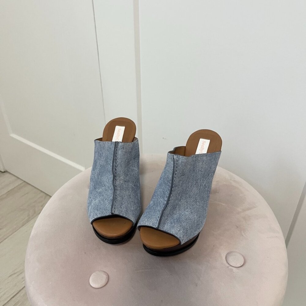 See By Chloe Blue Denim Clog Heels Size 35